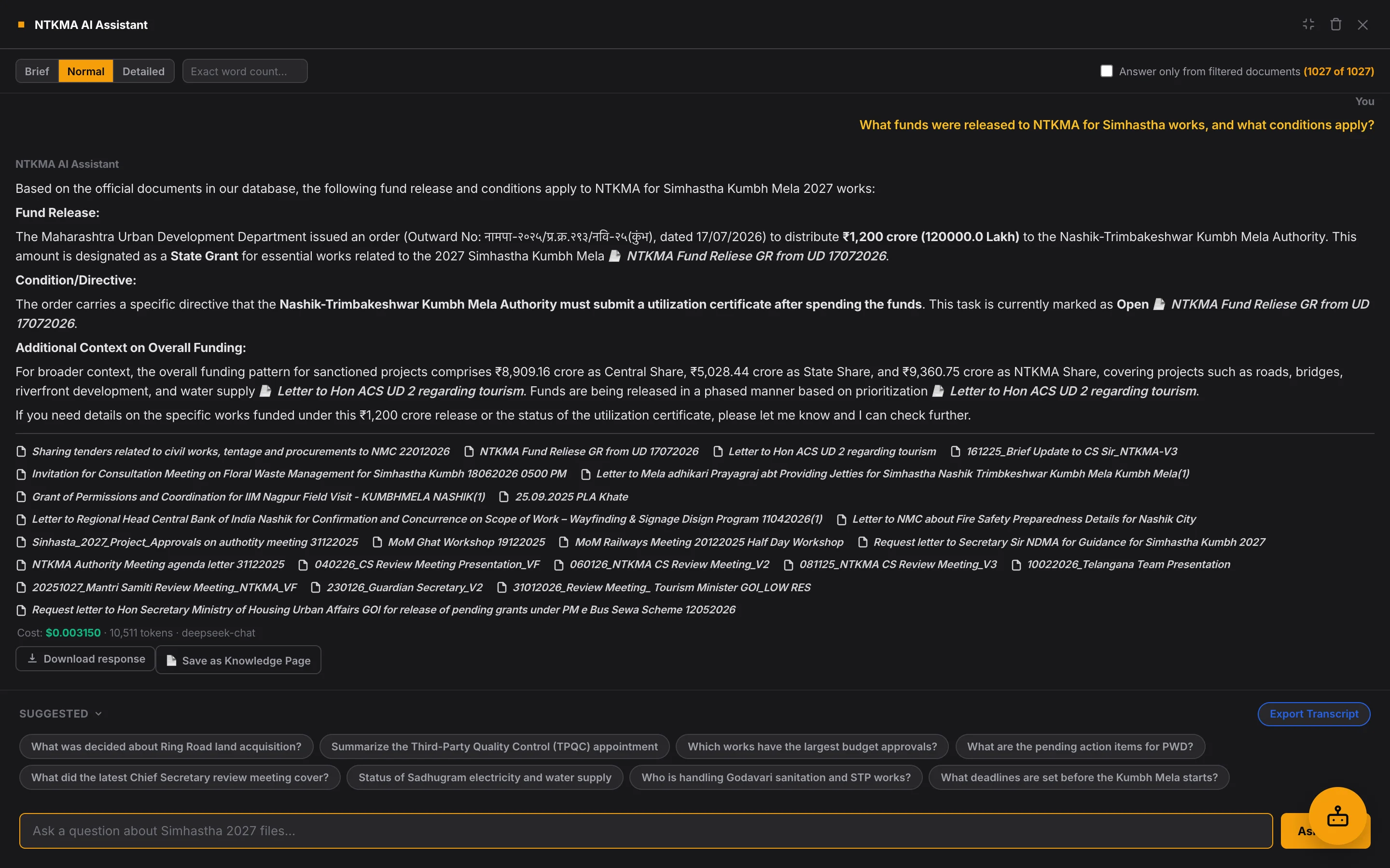 Ask AI screen of the NTKMA Archive Tracker